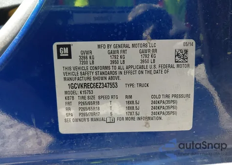 2014 Chevrolet Silverado K1500 Lt z USA, uszkodzony, nr VIN 1GCVKREC6EZ347553